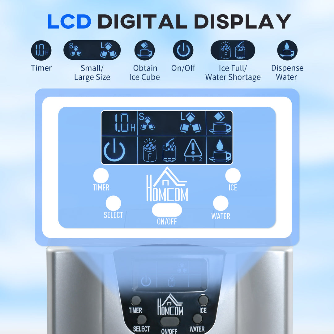 3L Ice Maker Machine and Water Dispenser, 12kg in 24H, 2 Sizes 9 Ice Cubes Ready in 6-10 Mins Ice Machine, Silver