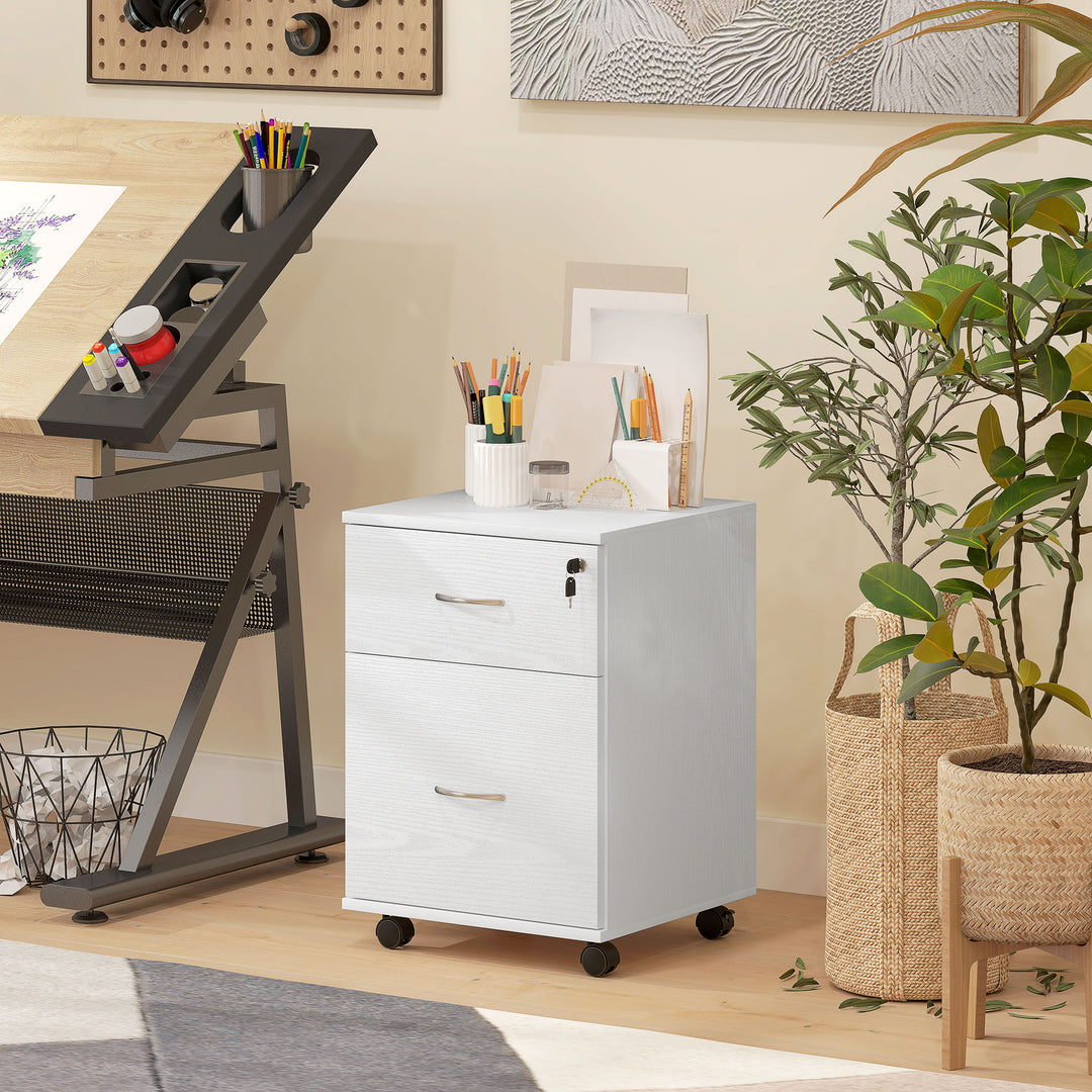 Two Drawer Lockable Filing Cabinet - White Wood Grain