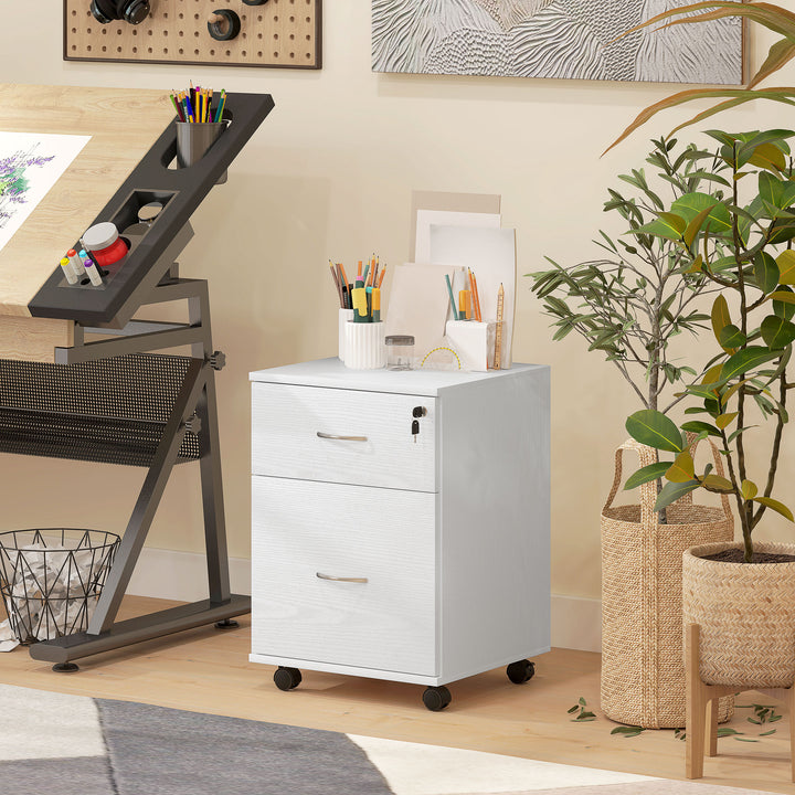 Two Drawer Lockable Filing Cabinet - White Wood Grain