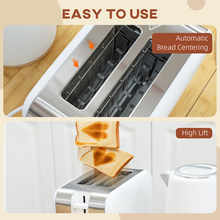 Kettle and Toaster Set, 1.7L 3000W Fast Boil Kettle & 2 Slice Toaster Kitchen Set with 7 Level Browning Controls, Defrost, Reheat, Auto Off, Boil-dry Protection, White
