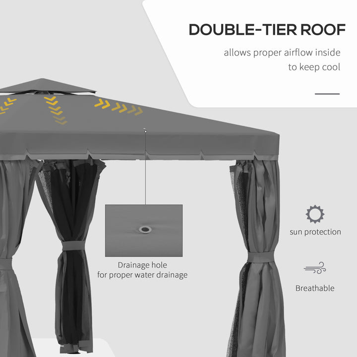 MCL 3 x 3(m) Patio Gazebo Canopy Garden Pavilion Tent Shelter Marquee with 2 Tier Water Repellent Roof, Mosquito Netting and Curtains, Aluminium Frame, Dark Grey