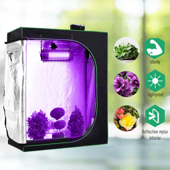 Grow Tent Reflective Mylar Hydroponic with Adjustable Vents and Floor Tray for Indoor Plant Growing, 120 x 60 x 150 cm (47" x 23.5" W x 59")