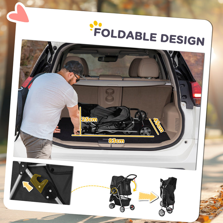 Dog Stroller, 3 Wheels Foldable Cat Dog Pram with Cup Holder, Storage Basket, Pet Stroller for Small Miniature Dogs, Black