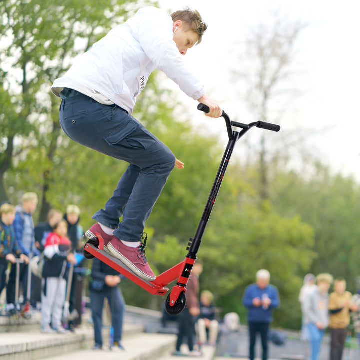 Street Stunt Scooter Intermediate and Beginner Freestyle Tricks Scooters For 14+ Teens Adult w/ Rear φ10cm Wheel & Brake - Red