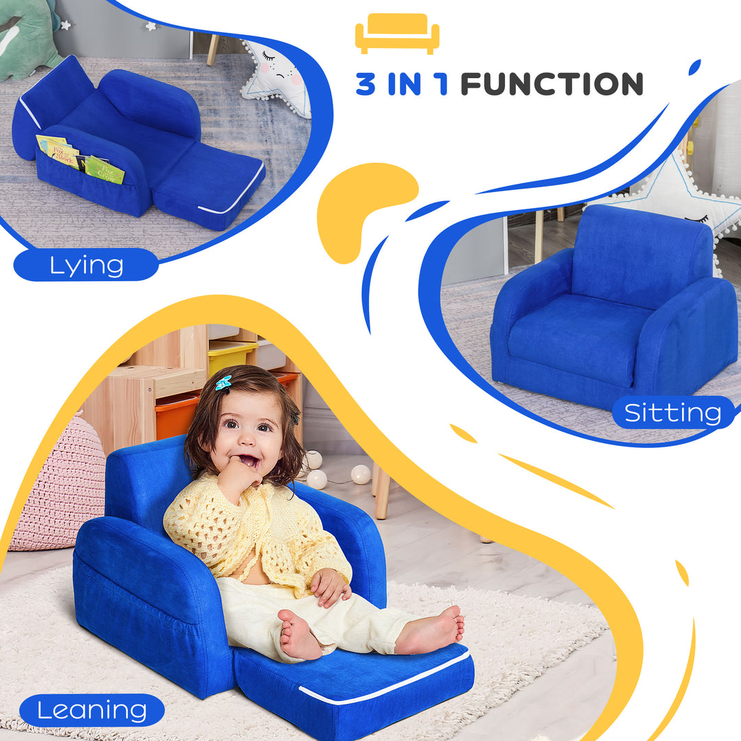 HOMCOM 2 In 1 Kids Children Sofa Chair Bed Folding Couch Soft Flannel Foam Toddler Furniture for 3-4 Years Old Playroom Bedroom Living Room | Aosom UK