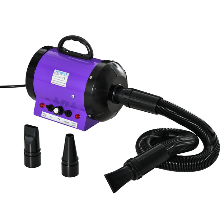 PawHut 2800W Dog Hair Dryer Pet Grooming Blaster Water Blower Dryer w/ 3 Nozzles, Purple | Aosom UK