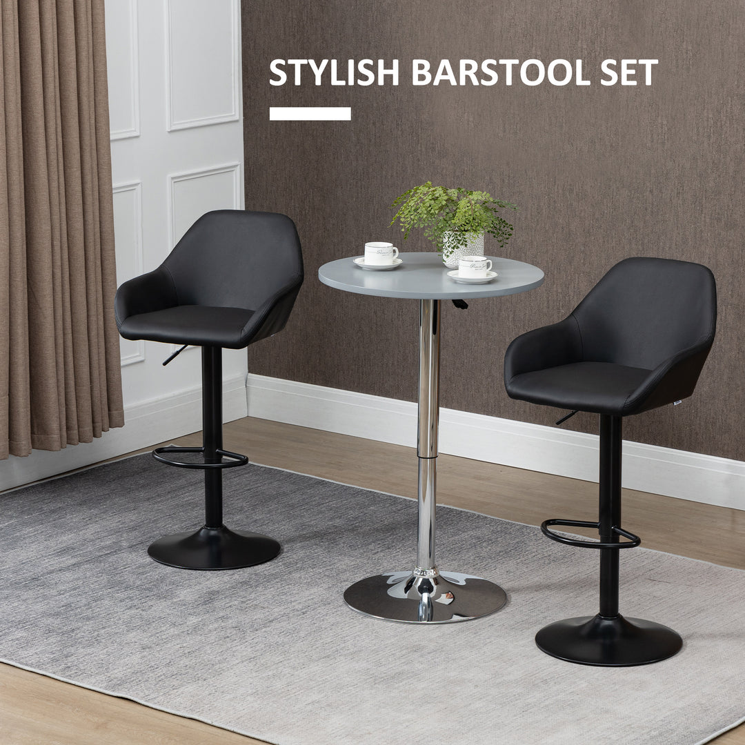 Bar Stools Set of 2, Height Adjustable Swivel Barstools, PU Leather Kitchen Stools with Backs, Armrests and Footrest for Home, Counter and Dining Room, Black