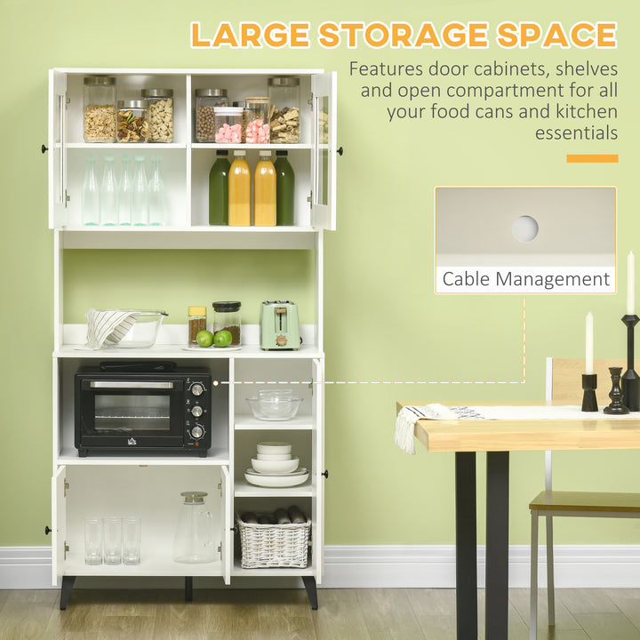 Freestanding Kitchen Cupboard, Modern Kitchen Storage Cabinet with Doors and Adjustable Shelves, 180cm, White