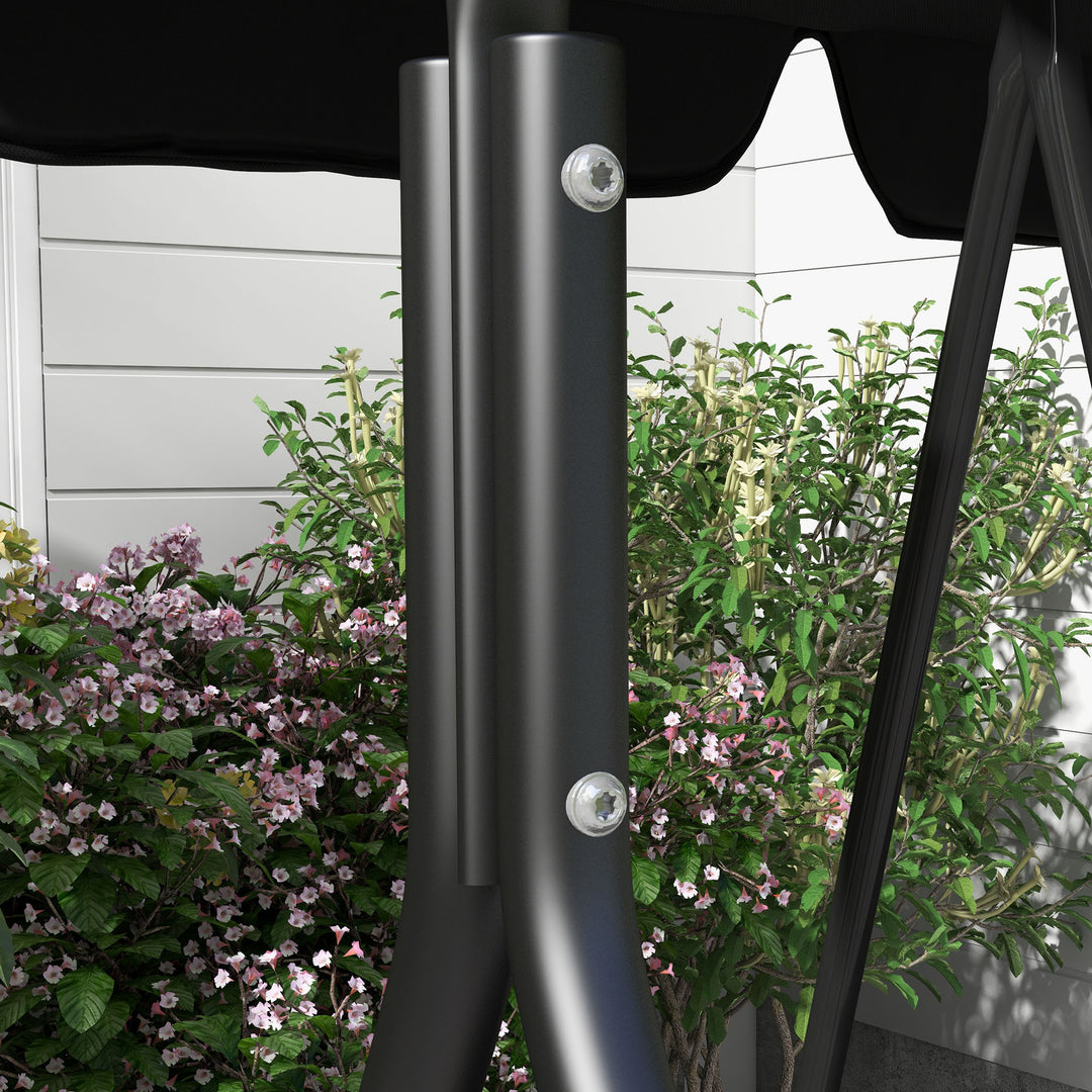 Three-Seater Garden Swing Chair, with Adjustable Canopy - Black
