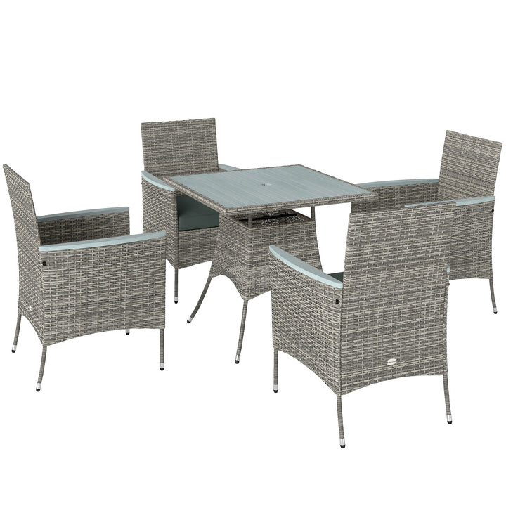 Five-Piece Rattan Set, with Wood-Top Table - Grey