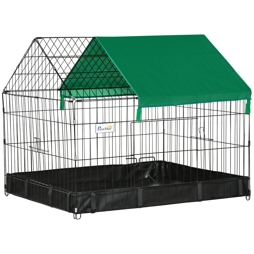 Rabbit Cage Guinea Pig Playpen Small Animal House for Kitties Puppies, w/ Water Proof Oxford Roof Floor 90 x 75 x 75 cm