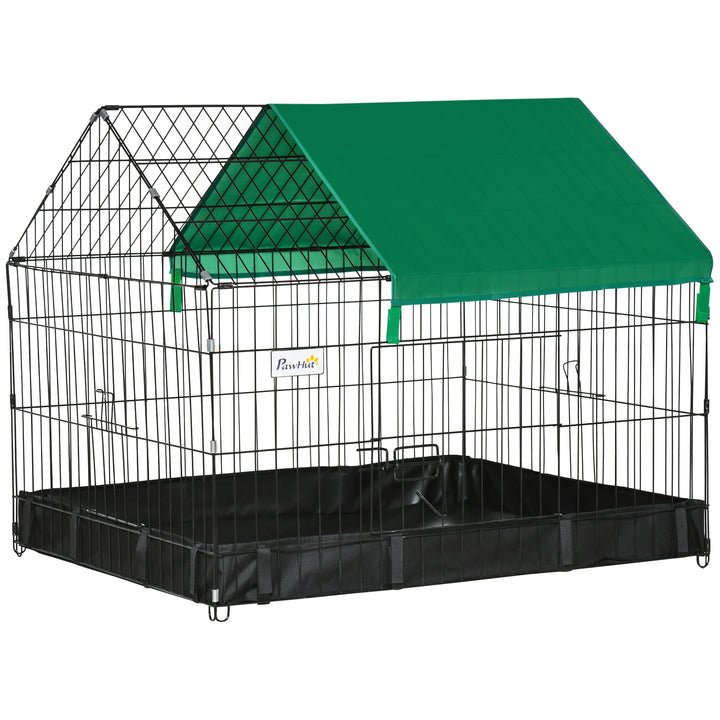 Rabbit Cage Guinea Pig Playpen Small Animal House for Kitties Puppies, w/ Water Proof Oxford Roof Floor 90 x 75 x 75 cm