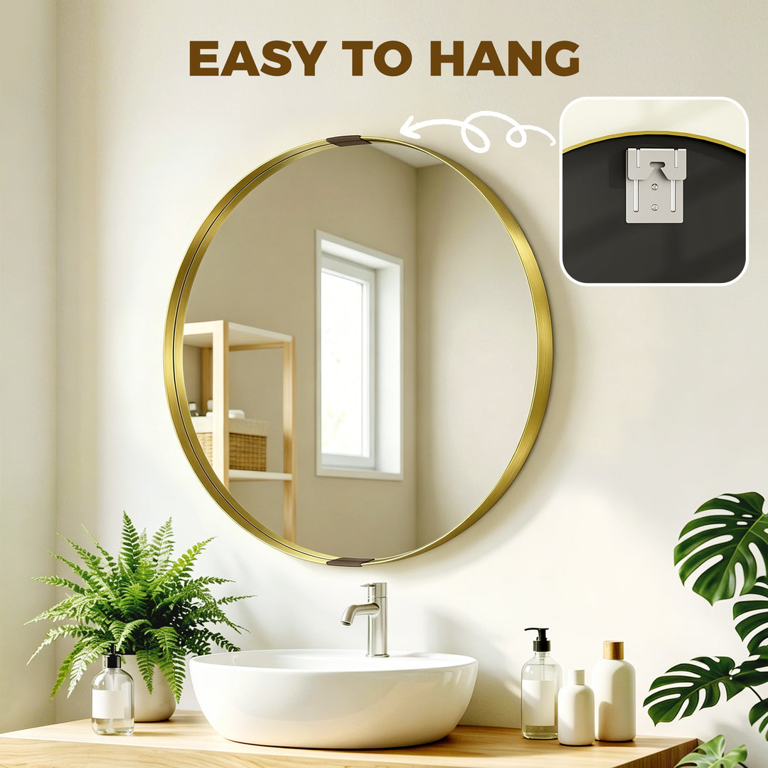 Round Wall Mirror 61 cm, Wall Mounted Bathroom Mirror with Tempered Sa