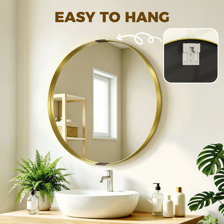 Round Wall Mirror 61 cm, Wall Mounted Bathroom Mirror with Tempered Sa