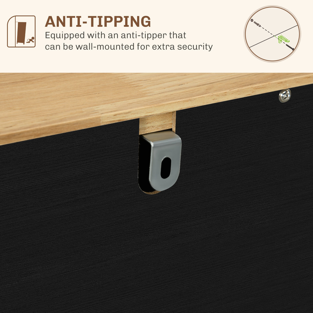 Sideboard with Rubberwood Top and Adjustable Shelves for Dining Room, Kitchen - Black Wood-Effect
