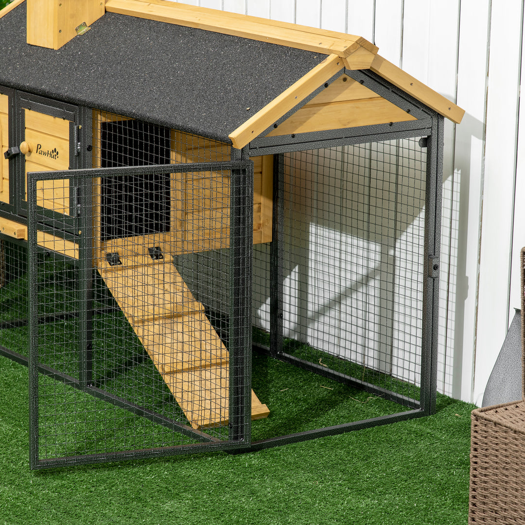 Outdoor Rabbit Hutch, with Run, Removable Tray, Asphalt Roof, 120 x 55.5 x 80cm