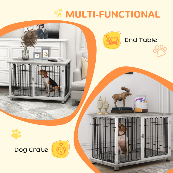 Indoor Dog Crate Furniture, Side End Table, with Soft Washable Cushion, Lockable Doors, for Large Dogs