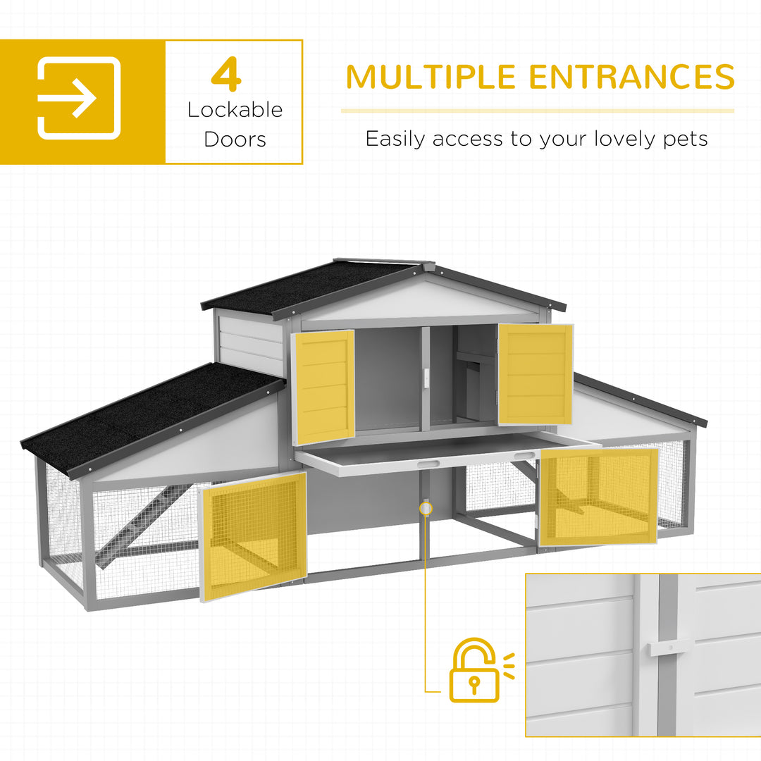 PawHut Large Rabbit Hutch with Run, Outdoor Bunny Cage, with Tray, Ramp - Light Grey | Aosom UK