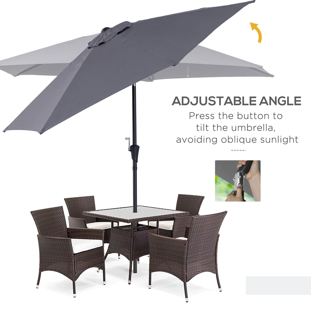 2.6M Garden Parasol Umbrella with Tilt and Crank, Outdoor Sun Parasol Sunshade Shelter with Aluminium Frame, Grey