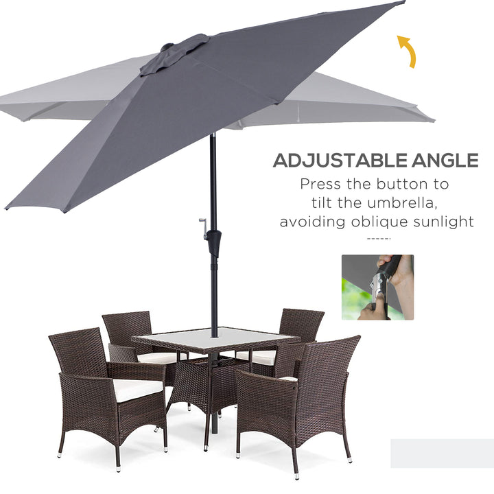 2.6M Garden Parasol Umbrella with Tilt and Crank, Outdoor Sun Parasol Sunshade Shelter with Aluminium Frame, Grey