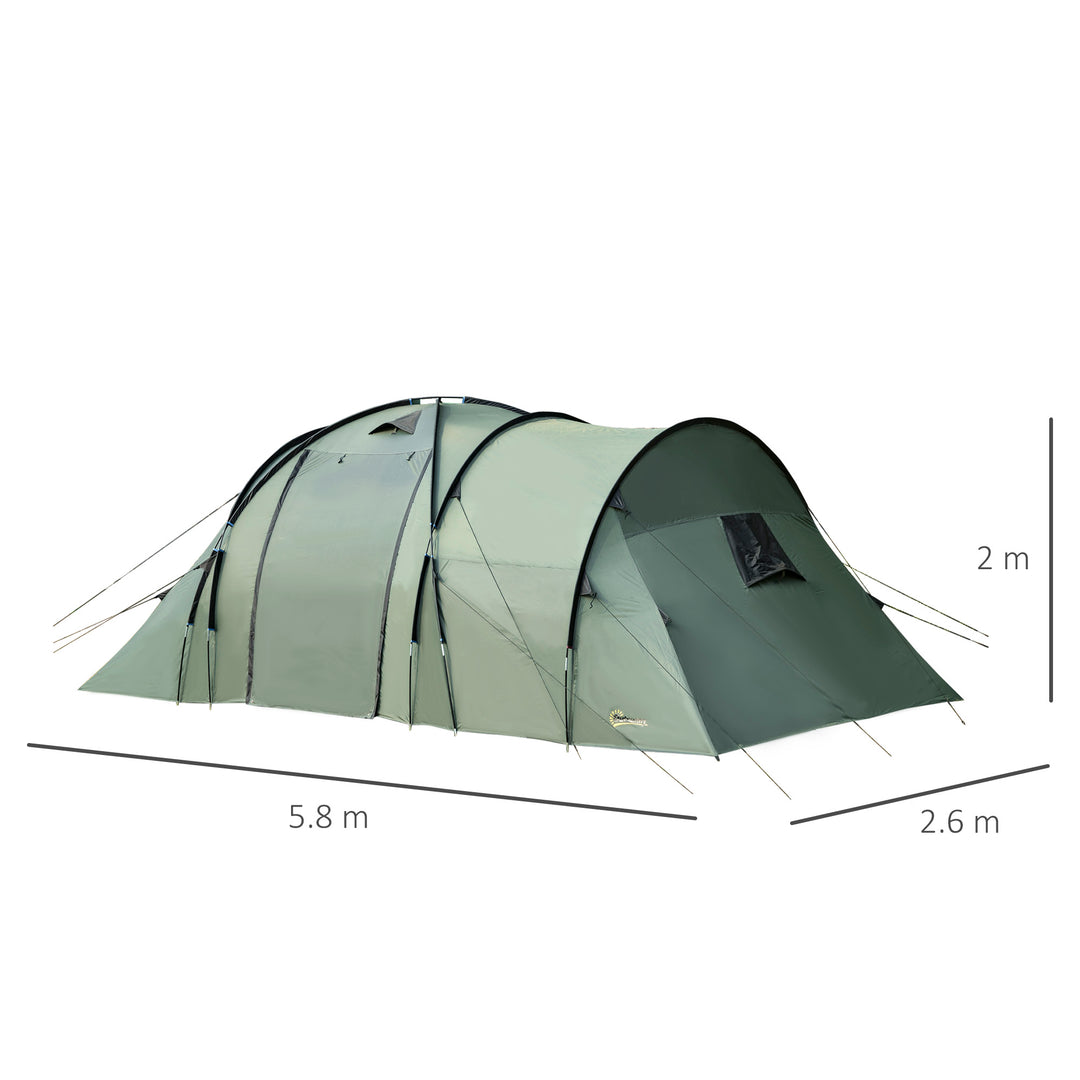 Outsunny Spacious 5 Man Camping Gazebo, Waterproof Tent with Rainfly, 3 Comfortable Rooms, Easy Transport with Carry Bag, Green