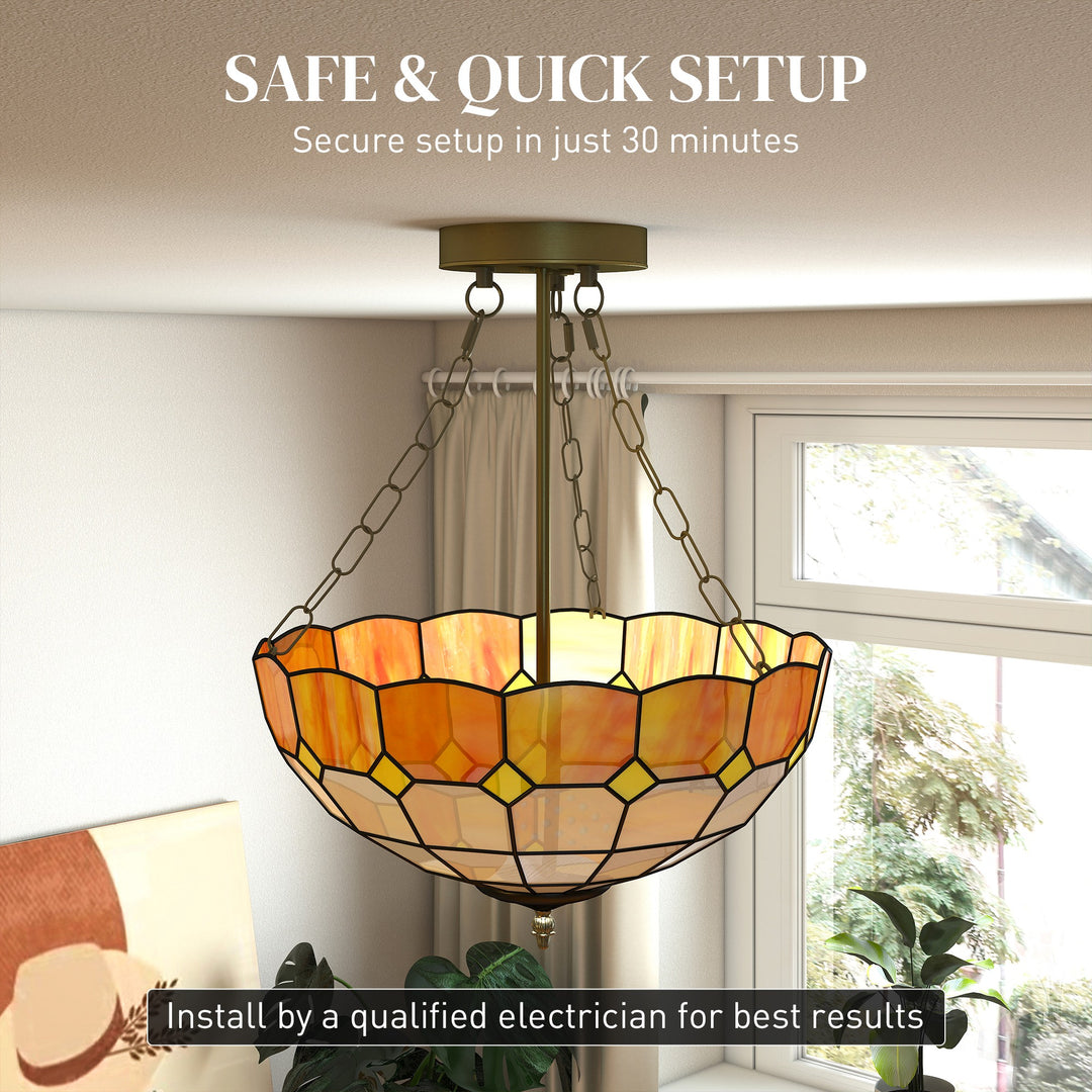 Tiffany Style Ceiling Light, Vintage Chandelier with 3 E27 Sockets, Se