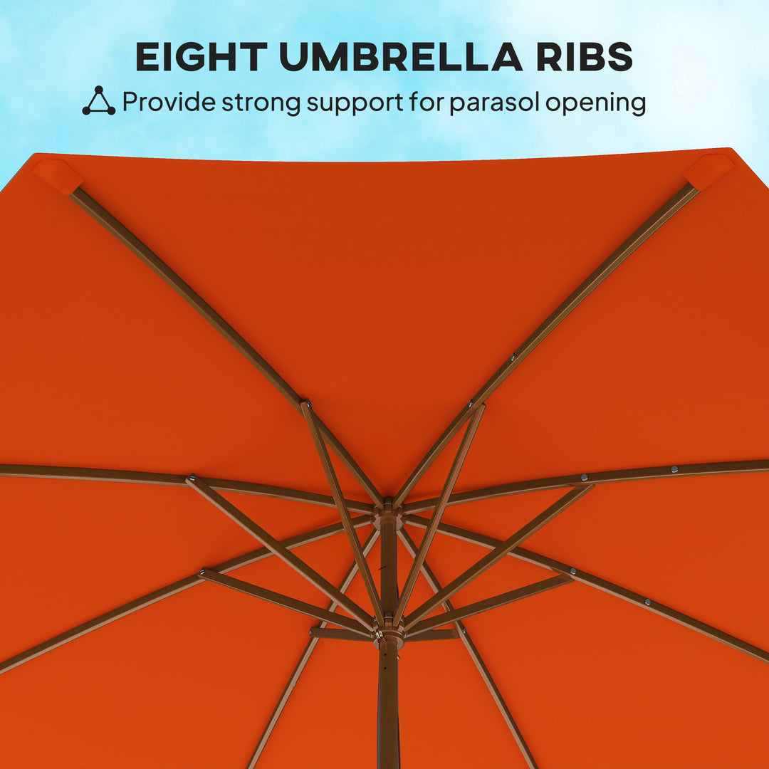 3m Wood Pole Parasol Umbrella - Orange