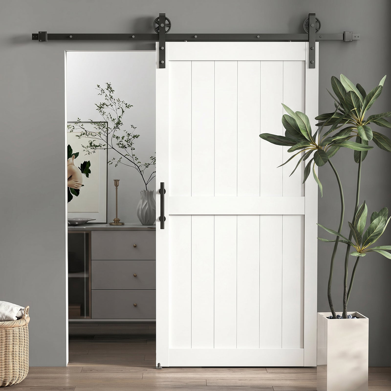 213.4cm Sliding Barn Door Kit, Sliding Door with Track, Hardware, Upgr