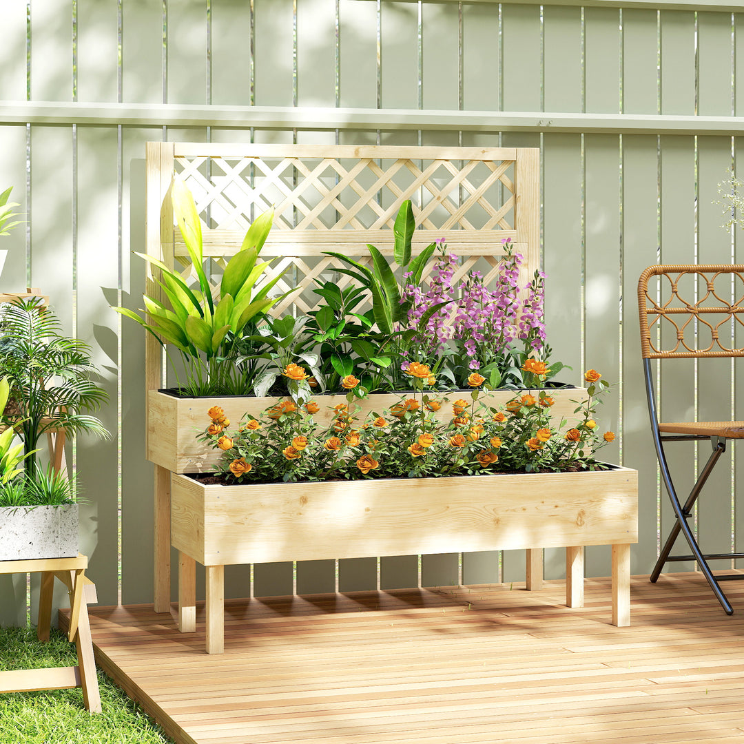 Raised Garden Bed 2-Tier Stepped Design Planter Box with Trellis for C