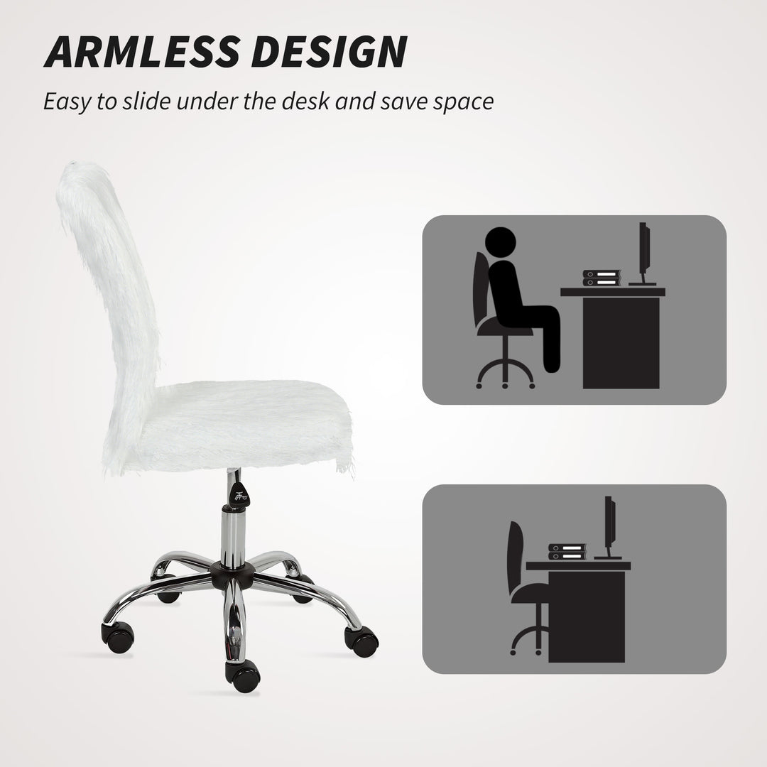 Plush Office Desk Chair, Modern Armless Swivel Vanity Chair with Adjustable Height for Home Office, Bedroom, Living Room, White