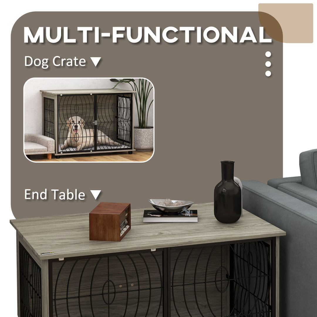 PawHut 37" Indoor Dog Crate Furniture End Table w/ Plush Washable Cushion, Lockable Door, for Large Size Dogs | Aosom UK