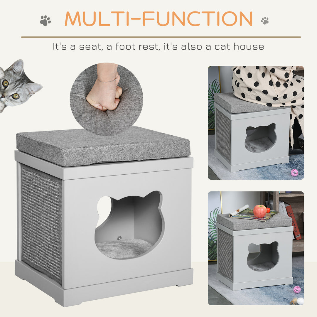 MCL Cat House Bed Kitten Cave Cube Indoor for Small Pet with Removable Sisal Scratching Pads Soft Cushions, 41x30x36 cm, Grey