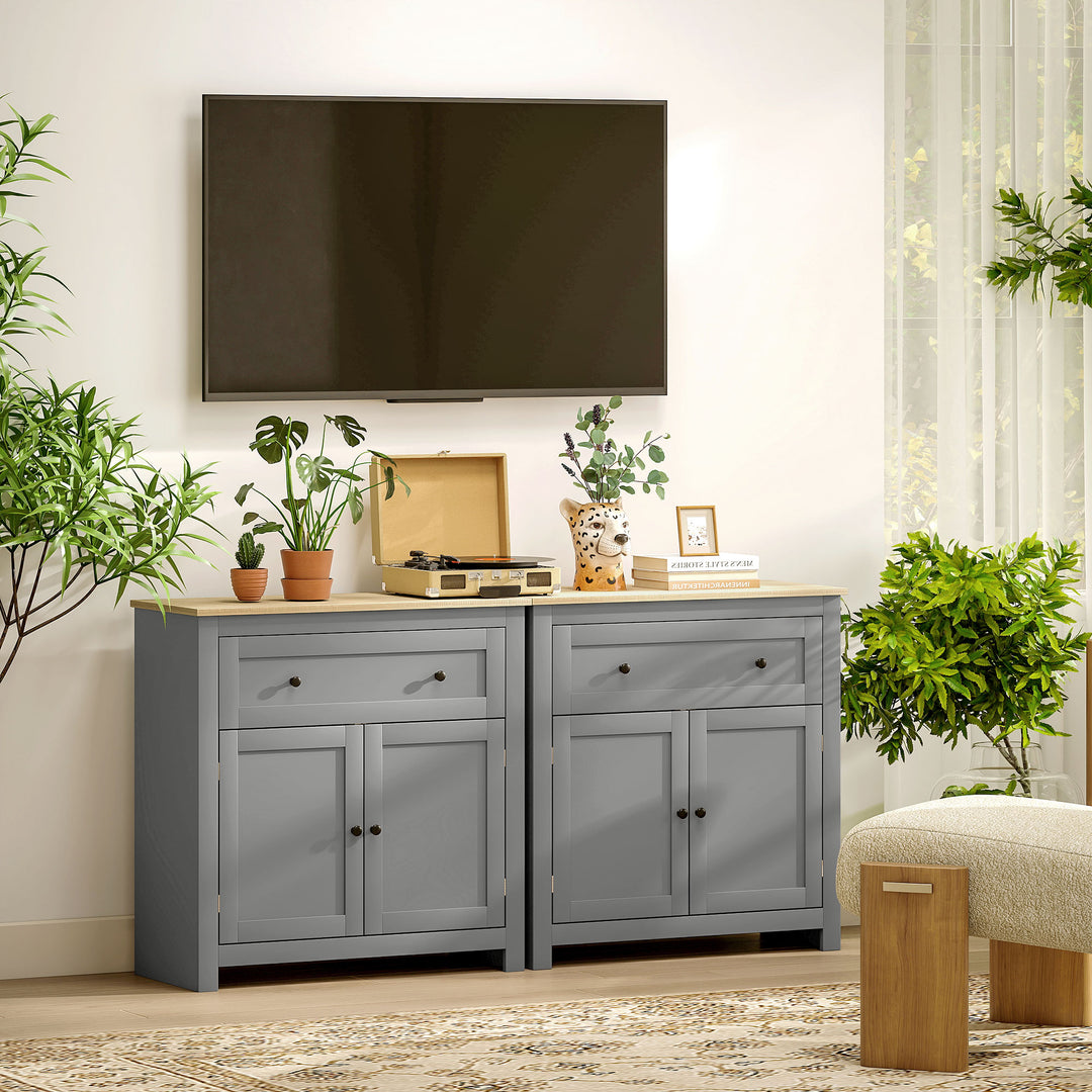 Sideboard Storage Cabinet, Morden Kitchen Cupboard with Adjustable Shelf, Drawer and Double Doors, Sideboard for Living Room, Dining Room, Hallway, Grey