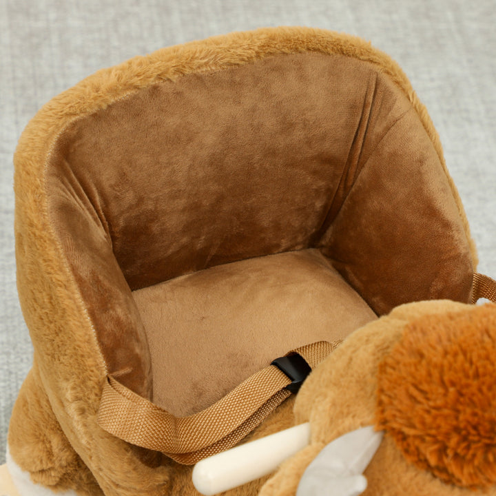 MCL Baby Rocking Horse with Safety Belt, Wood Base, Animal Rocker for Children, Brown
