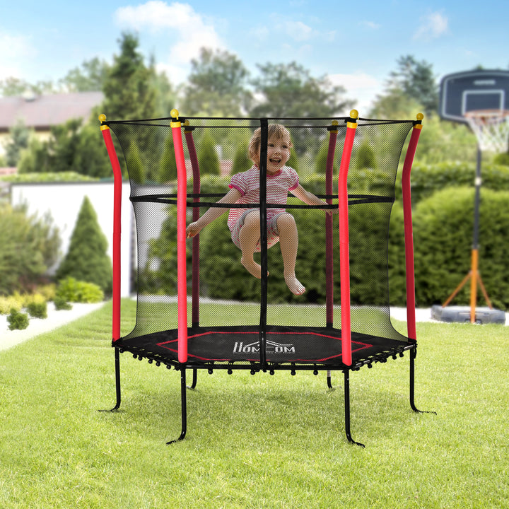 HOMCOM 5.2FT / 63 Inch Kids Trampoline With Enclosure Net Mini Indoor Outdoor Trampolines for Child Toddler Age 3 - 10 Years Red