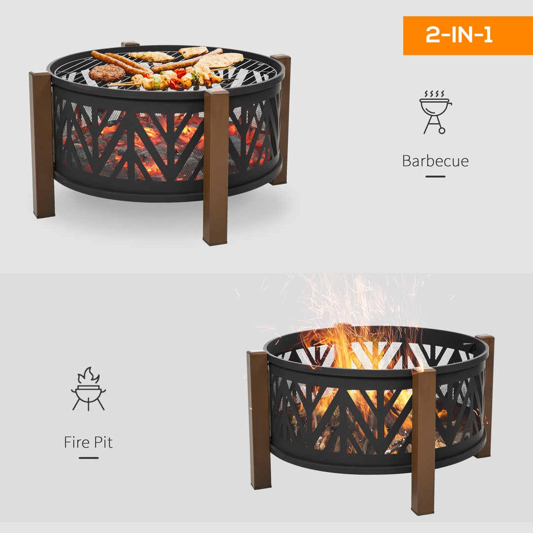 Metal Large Firepit Bowl Outdoor 2-In-1 Round Fire Pit Brazier w/ Lid,