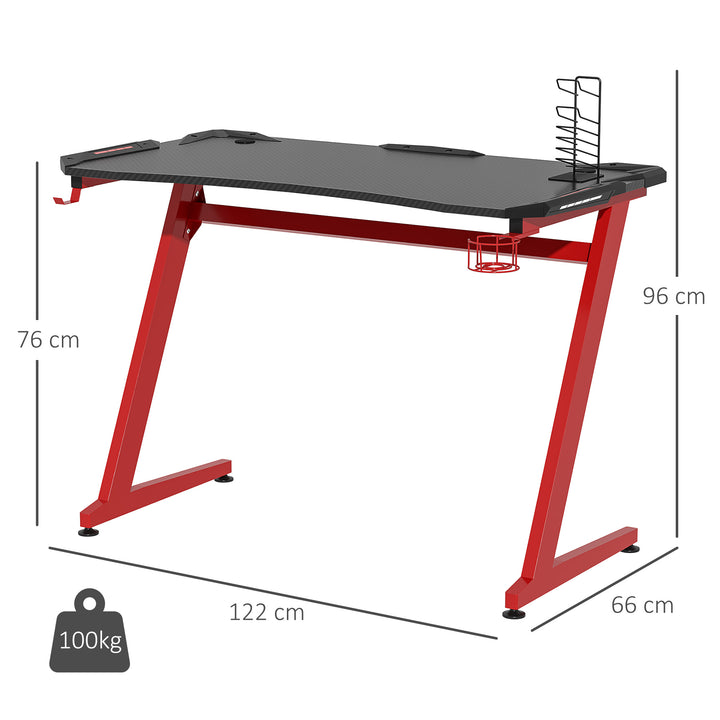 HOMCOM Gaming Desk, Ergonomic Home Office Desk, Gamer Workstation Racing Table w/ Headphone Hook & Cup Holder, 122 x 66 x 86cm, Black & Red | Aosom UK