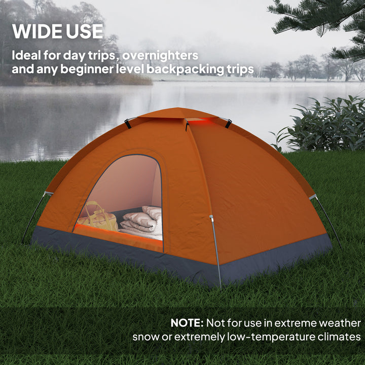 2 Person Camping Tent, Dome Tent with Zipped Doors, Storage Pocket, Portable Handy Bag, Orange