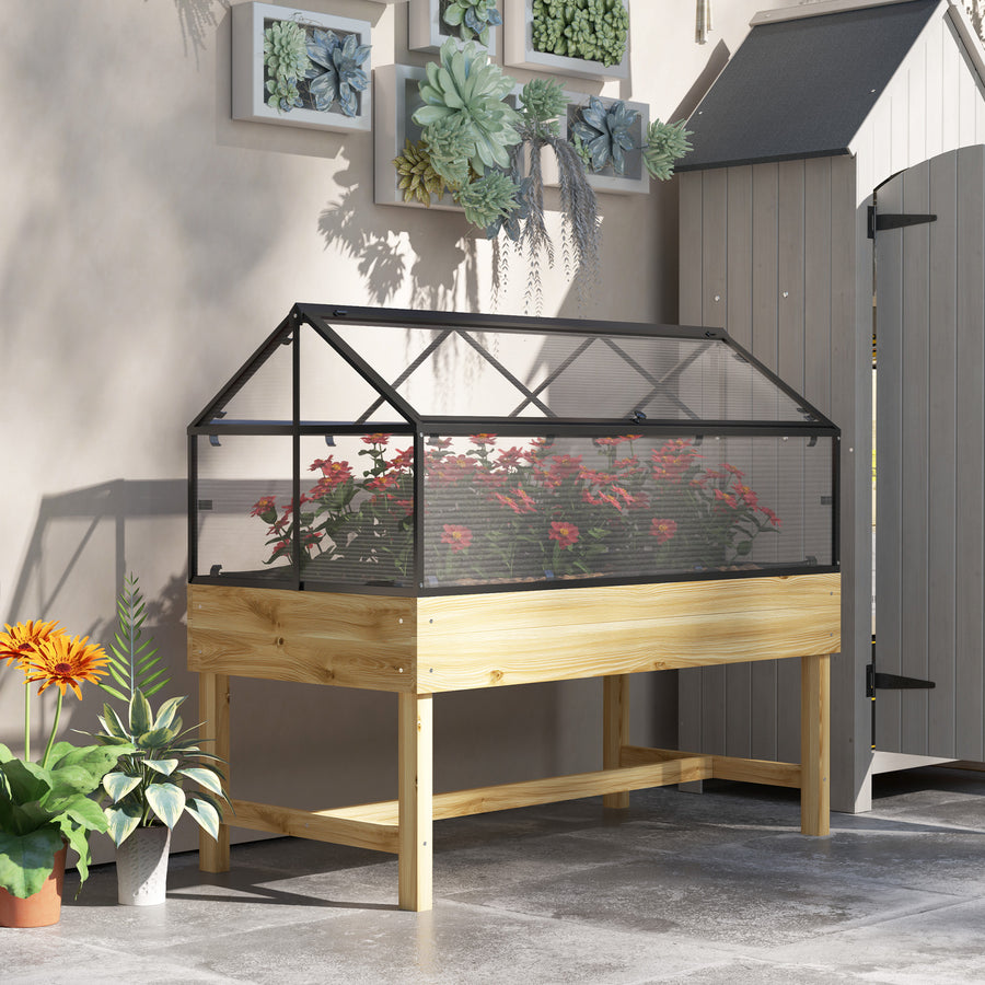 60 x 120cm Raised Garden Bed with Wooden Base - Natural