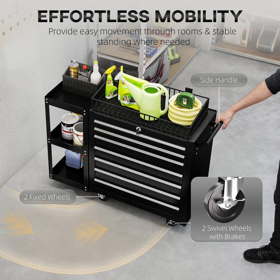 Lockable Steel Tool Chest on Wheels, 7 Drawer Tool Box with Handle for