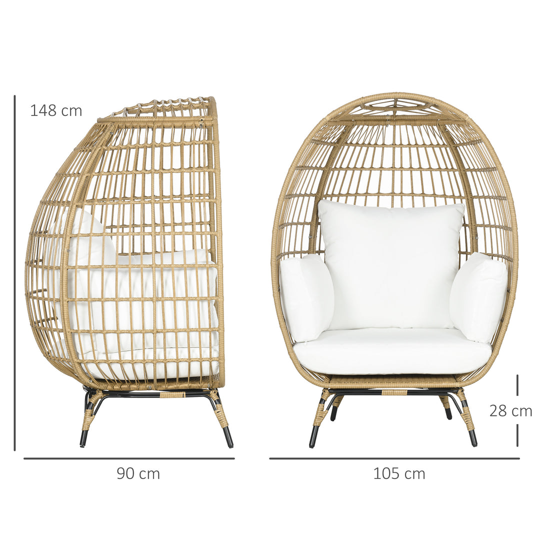 Rattan Egg Chair with Cushions and Pillows, Khaki
