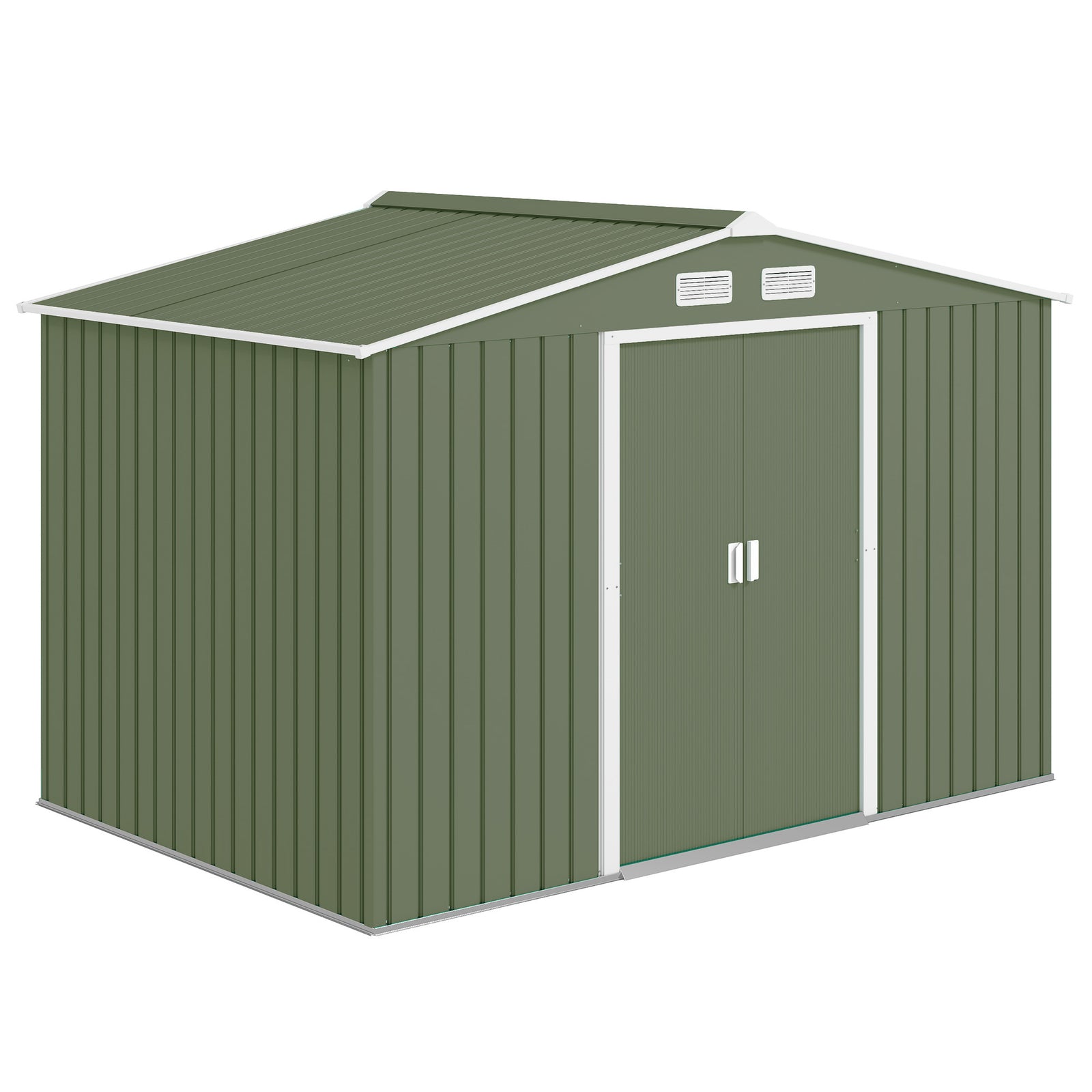 9 x 6ft Metal Garden Shed, Outdoor Storage Tool House with Ventilation Slots, Foundation Kit and Lockable Double Doors, Light Green