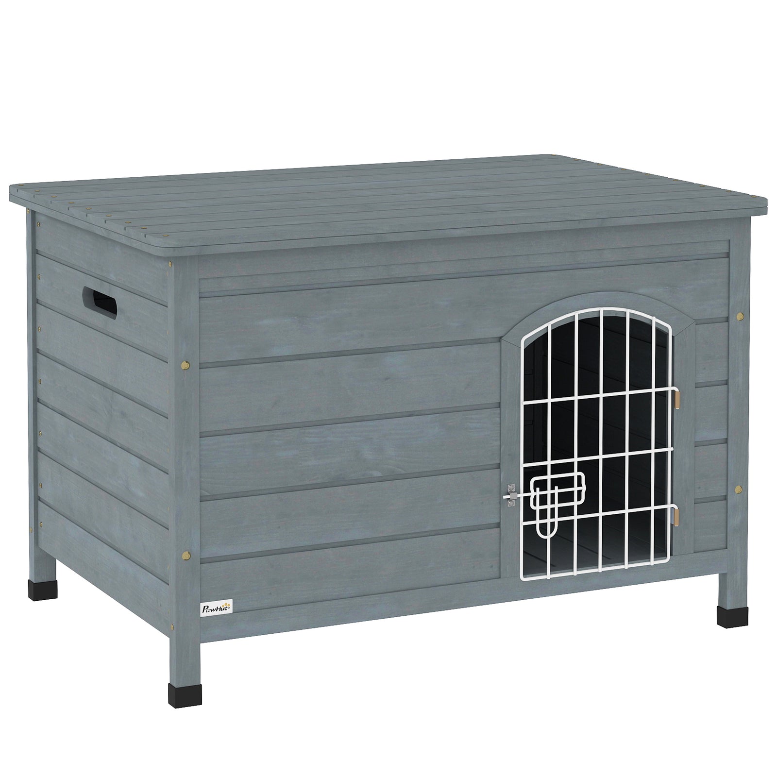 Wooden Dog House with Removable Bottom, Wire Door, Openable Top, Pet Shelter for Small Dog, 80 x 55 x 53.5cm, Dark Grey