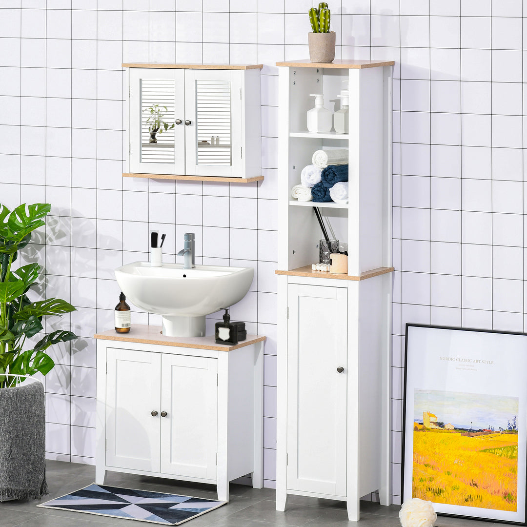 Under Sink Cabinet, Bathroom Sink Cabinet with 2 Doors, Pedestal Under Sink Design, Freestanding Bathroom Cupboard with Adjustable Shelf, White