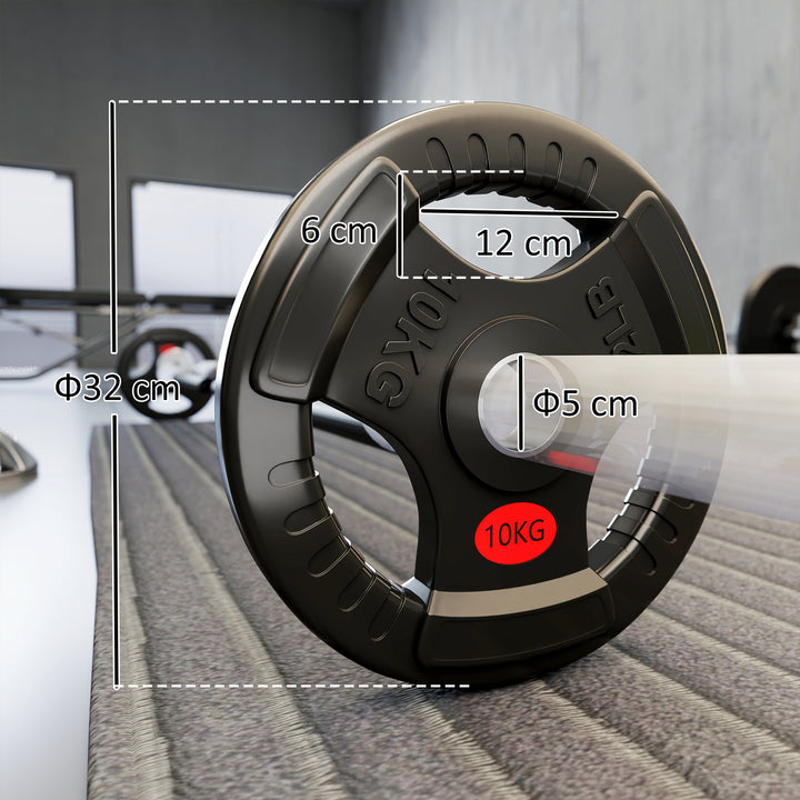 MCL Olympic Weight Plates, 2"/5cm Weight Disc Pair with Tri-Grips, 2 x 10kg Dumbbell Plates for Weightlifting and Strength Training Home Gym Fitness Workout, Black