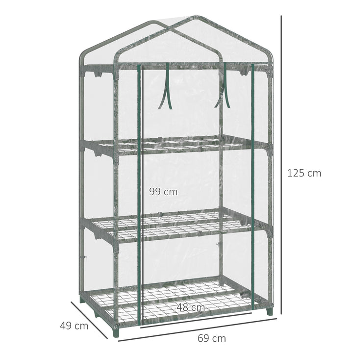 3 Tier Mini Greenhouse Portable Garden Grow House with Roll Up Door and Wire Shelves, 69L x 49W x 125H cm, Clear