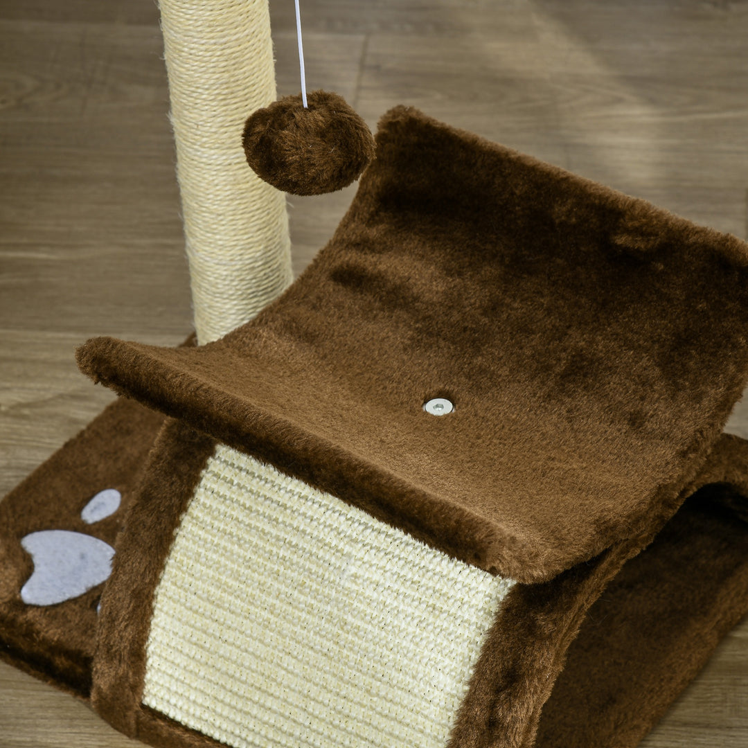 Cat Tree, Cat Tower for Kittens with Rotatable Top Bar, Sisal Scratching Post, Tunnel, Dangling Balls - Brown