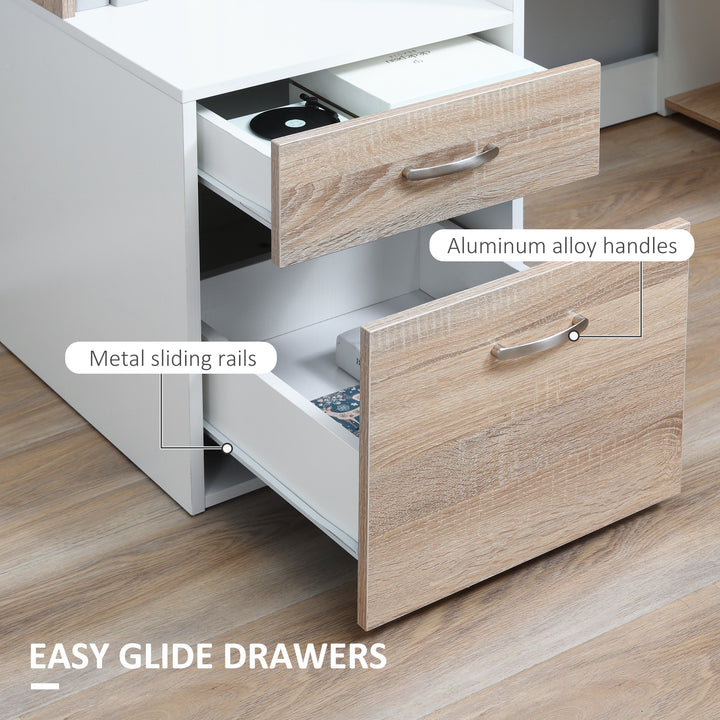 Computer Desk with Drawers and Storage Shelves, Office Desk Writing Table with Printer Stand, Large Workstation for Study Play Work Home Office, 137 x 55 x 92cm, Oak