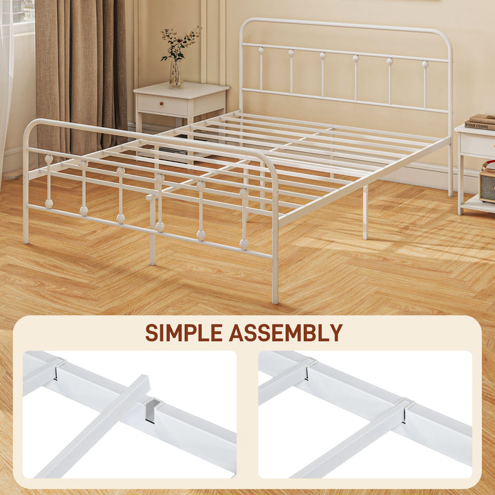 HOMCOM 5ft King Platform Bed Frame with Underbed Storage Tall Headboard Steel Slat No Box Spring Needed Easy Assembly White