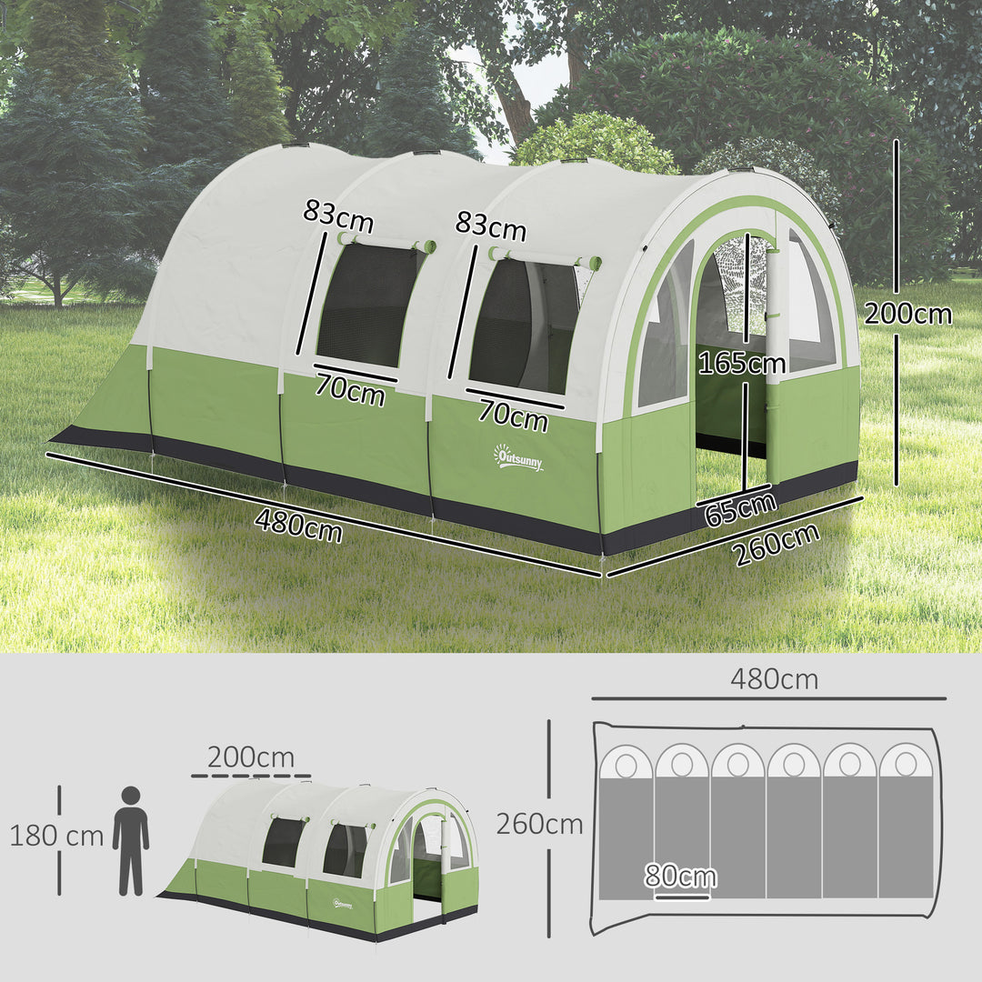 3000mm Waterproof Camping Tent, 5-6 Man Family Tent with Living and Bedroom, Carry Bag Included, Cream and Green